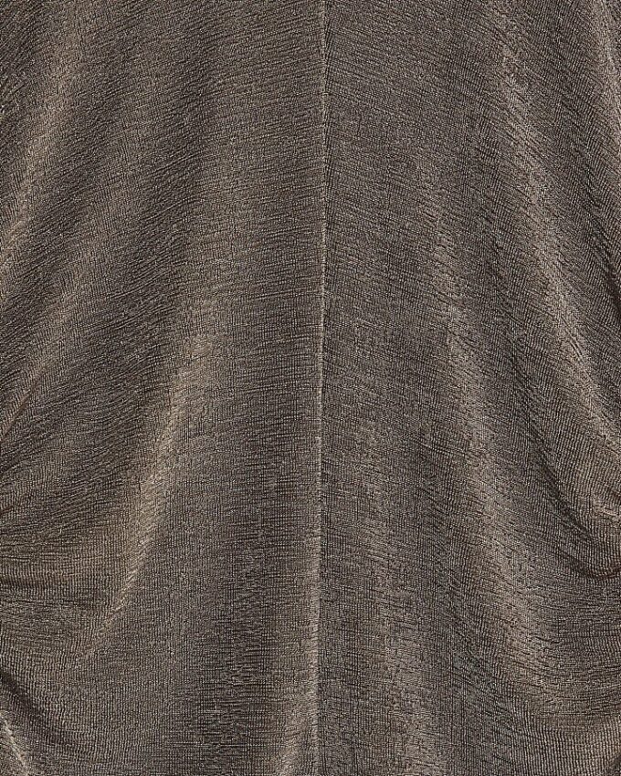 Beige Short Sleeve Ruched Waist Slinky Top