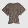 Beige Short Sleeve Ruched Waist Slinky Top