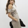 Beige Sleeveless Striped Drape Top