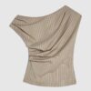 Beige Sleeveless Striped Drape Top