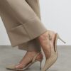 Beige Sliced Perspex Slingback Court Heels