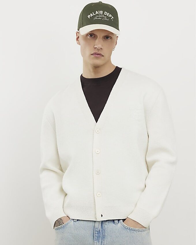 Beige Slim Fit Boucle Cardigan