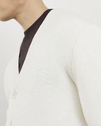 Beige Slim Fit Boucle Cardigan