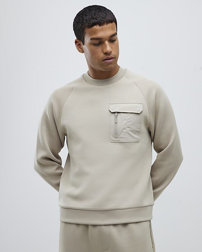 Beige Slim Fit Nylon Sweatshirt