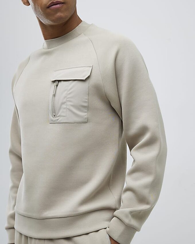 Beige Slim Fit Nylon Sweatshirt
