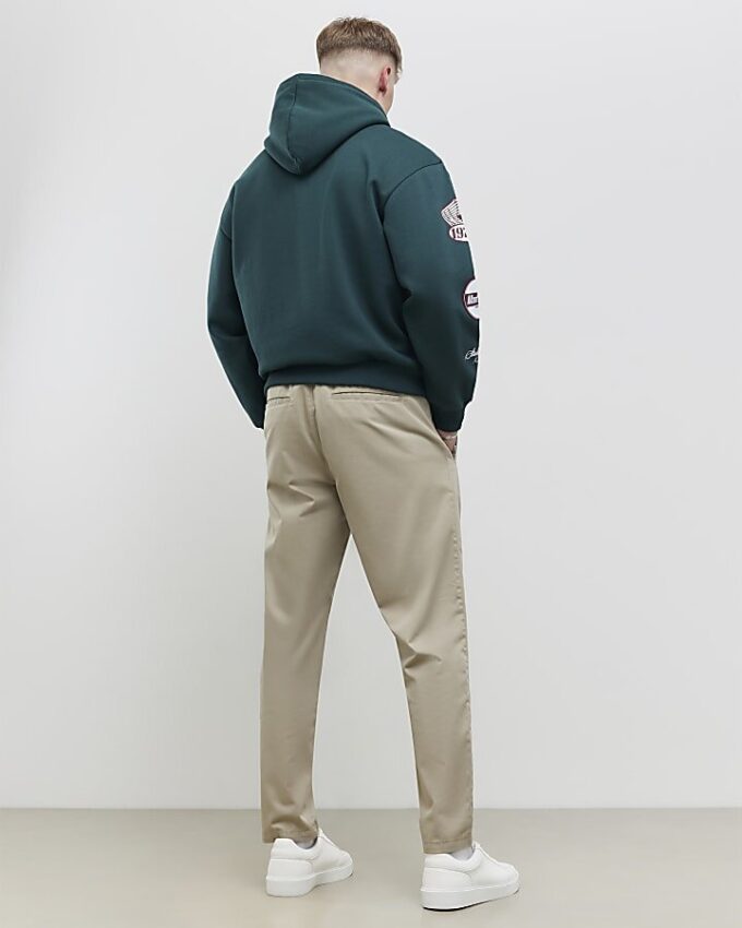 Beige Straight Fit Elasticated Trousers