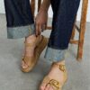 Beige Strap Buckle Wedge Sandals