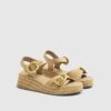 Beige Strap Buckle Wedge Sandals