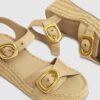 Beige Strap Buckle Wedge Sandals