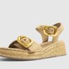 Beige Strap Buckle Wedge Sandals