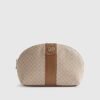 Beige Stripe Monogram Makeup Pouch