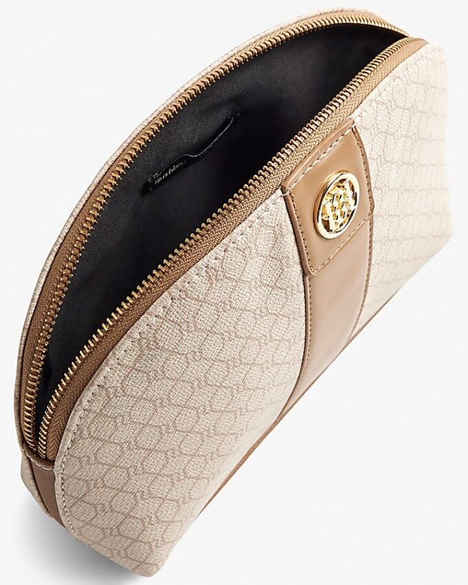 Beige Stripe Monogram Makeup Pouch