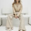 Beige Stripe Wide Leg Jeans