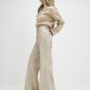 Beige Stripe Wide Leg Jeans