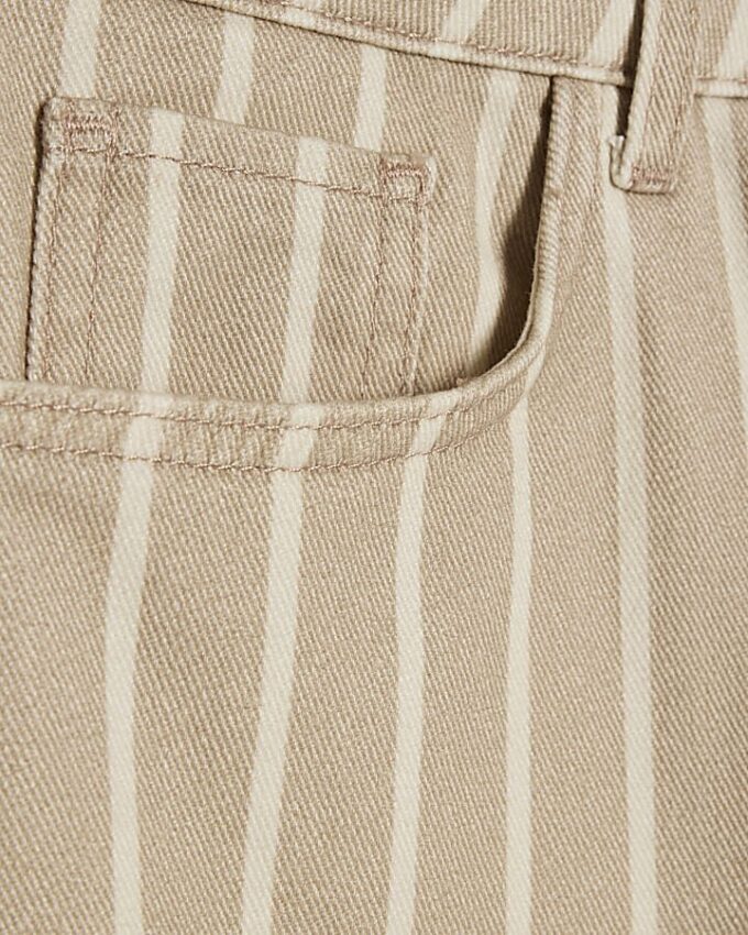 Beige Stripe Wide Leg Jeans