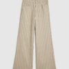 Beige Stripe Wide Leg Jeans