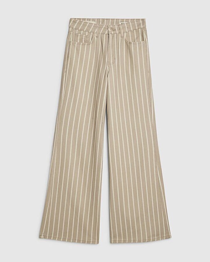 Beige Stripe Wide Leg Jeans
