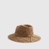 Beige Studded Open Weave Fedora Hat