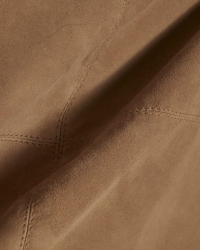 Beige Suede Seam Detail Mini Skirt