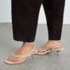 Beige Suede Toe Thong Heeled Sandals