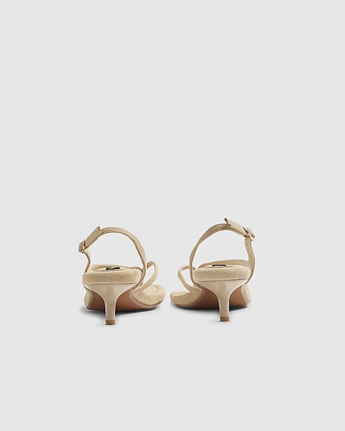 Beige Suede Toe Thong Heeled Sandals