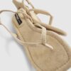 Beige Suede Toe Thong Heeled Sandals