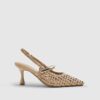 Beige Woven Instep Trim Court Heels