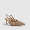 Beige Woven Instep Trim Court Heels