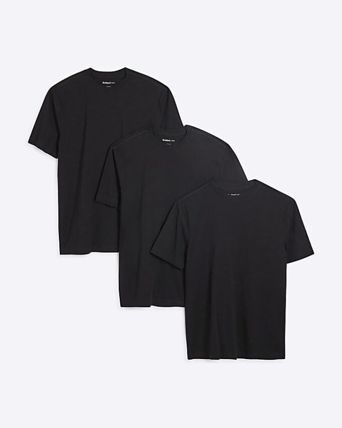 Black 3 Pack Short Sleeve Slim Fit T-Shirt