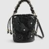Black 3D Floral Laser Cut Bucket Bag