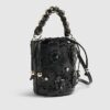Black 3D Floral Laser Cut Bucket Bag