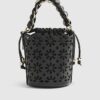 Black 3D Floral Laser Cut Bucket Bag
