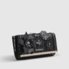 Black 3D Floral Laser Cut Clip Top Purse
