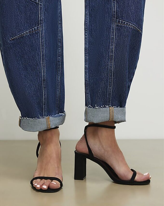 Black Barely There Heeled Sandals