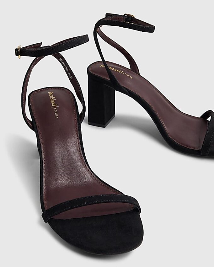 Black Barely There Heeled Sandals