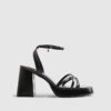 Black Block Heel Cross Strap Heeled Sandals