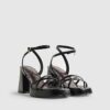 Black Block Heel Cross Strap Heeled Sandals