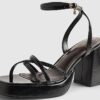 Black Block Heel Cross Strap Heeled Sandals
