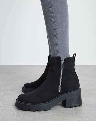 Black Block Heeled Side Zip Boots