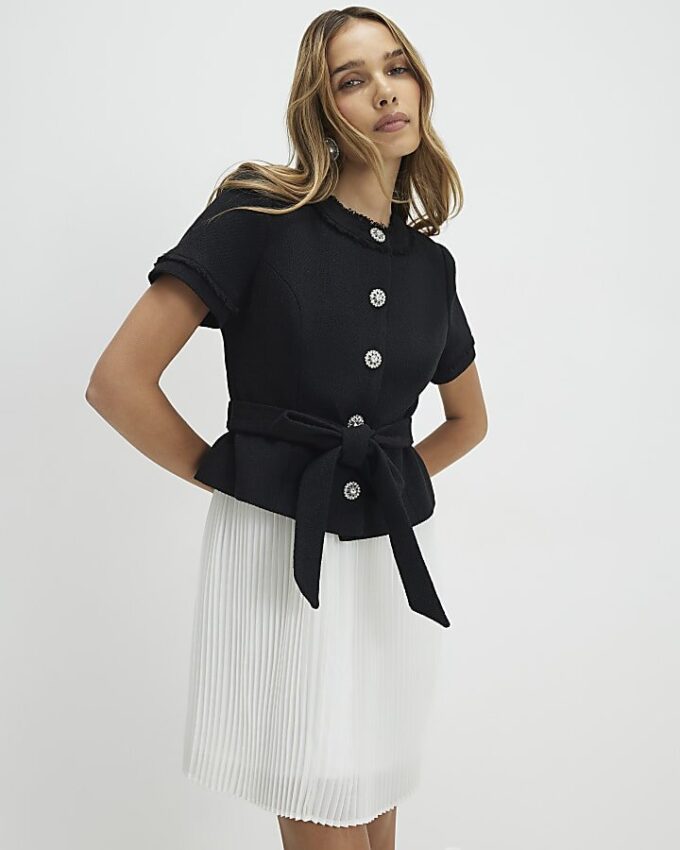 Black Boucle Hybrid Mini Dress