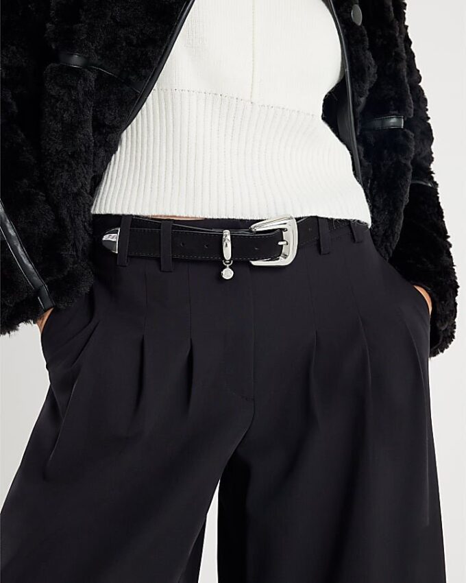 Black Bubble Buckle Suede Belt