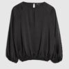 Black Bubble Hem Blouse