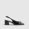 Black Buckle Loafer Court Slingback Heels