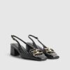 Black Buckle Loafer Court Slingback Heels