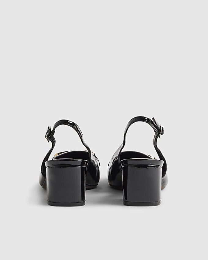 Black Buckle Loafer Court Slingback Heels