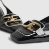 Black Buckle Loafer Court Slingback Heels