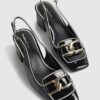 Black Buckle Loafer Court Slingback Heels
