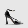 Black Buckle Strap Heeled Sandals