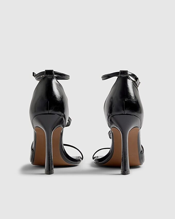 Black Buckle Strap Heeled Sandals