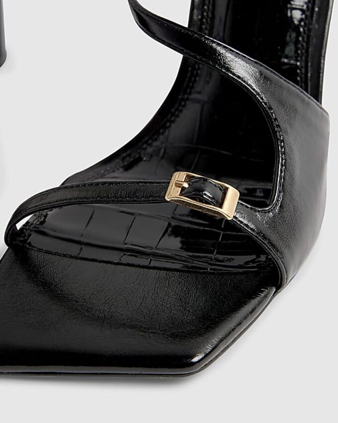 Black Buckle Strap Heeled Sandals